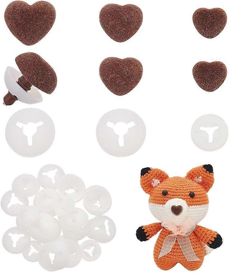 36 Sets 3 Styles Heart Flocky & Plastic Safety Craft Noses with Spacer for DIY Doll Toys Puppet Plush Animal Making Coconut Brown 17~21mm 12sets/style