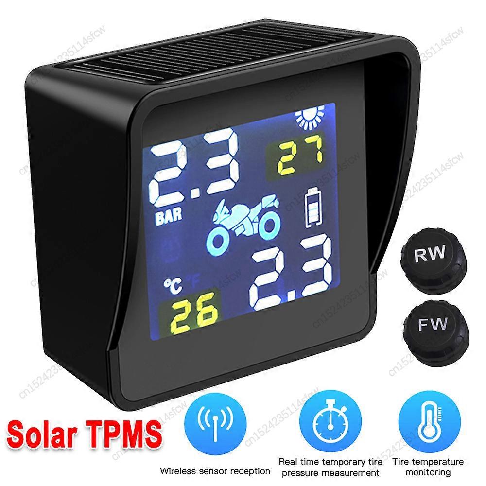 Solar MotorcycleWireless Vehicle Sensors Tire Pressure Monitor LCD Digital Display Tyre Temperature Monitoring Alarm System with 2 s