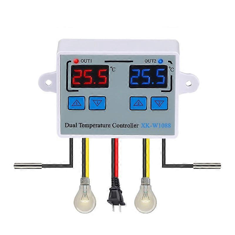 Dual Digital Thermostat Temperature Controller Two Relay Output Thermoregulator for incubator Heating Cooling XK-W1088 DC12V