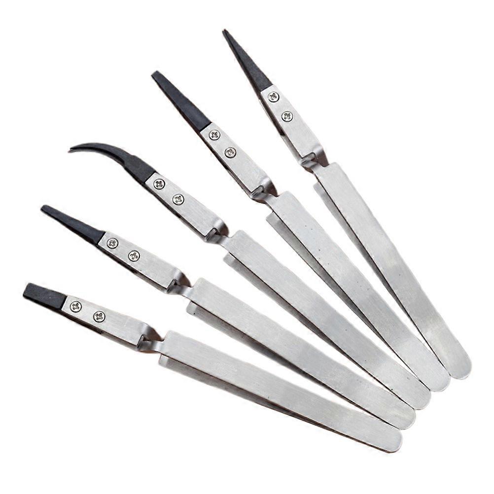5pcs Multi-purpose Ceramic Tweezers Useful Pointed Electronic Tweezers