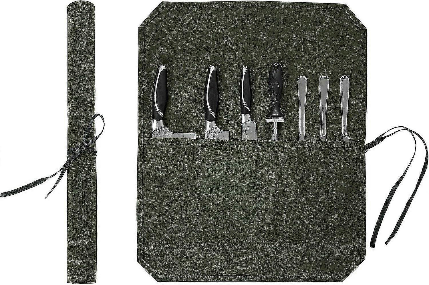 Waxed Canvas Knife Roll, Very Strong, Soft And Durable. Military Green