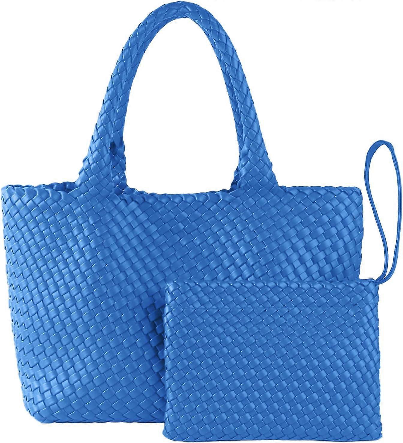 Woven Tote Bag for Women, Handle Leather Handwoven Handbag with Purse