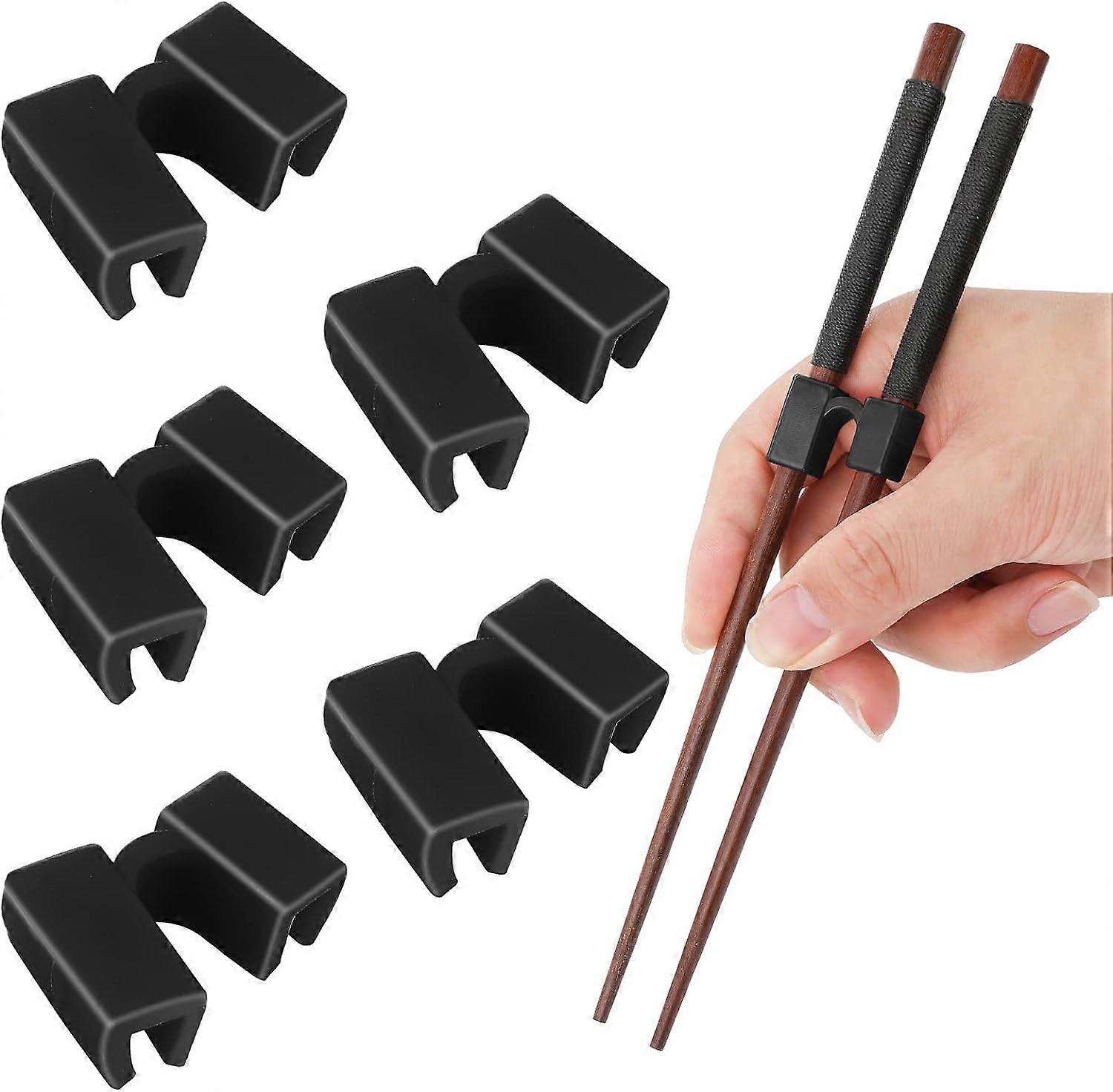 5 Pieces Reusable Chopsticks Helpers Training Chopstick Hinges Connector Easy Chopstick Trainers for Adults, Beginner, or Learner (Black)