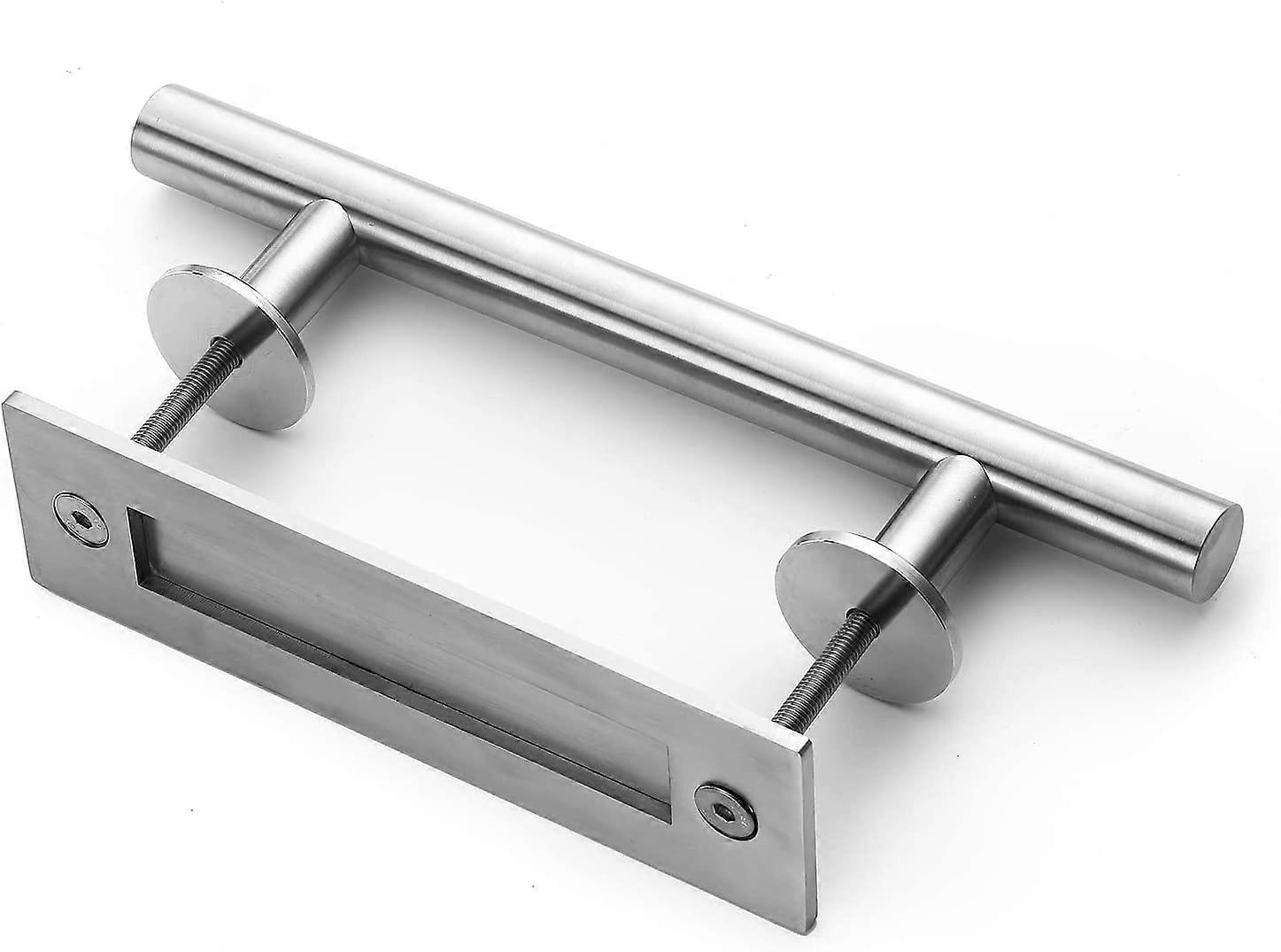 Stainless Steel Sliding Barn Door Handle Pull and Flush Set Wooden Closet Door Two-Sided Handle Hardware