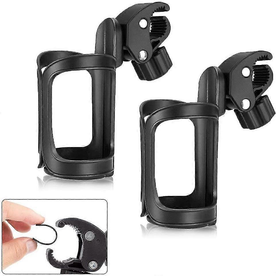2 Pieces Bicycle Bottle Holder Stroller Bottle Holder 360 Degree Ratation Drink Holder With Rubber Pad Black