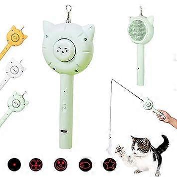 5 in 1 Cat Brush with Release Button Pointer Cat Toy, Cat Fishing Pole Feather Toy