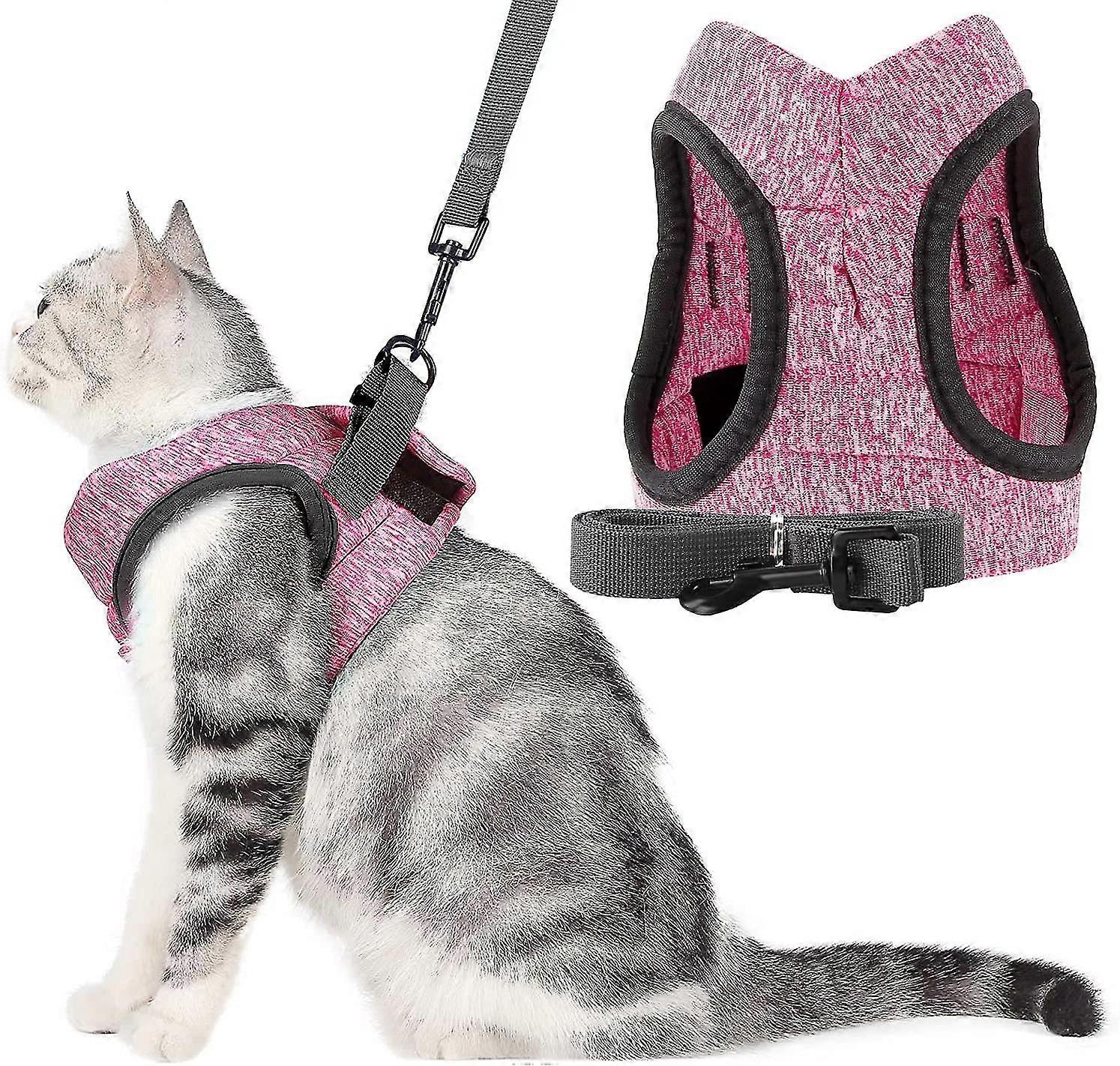 Soft Cat Harness And Leash Set Escape Proof Walking Adjustable Soft Jackets With Cushioning Cat Leash (s, Pink)