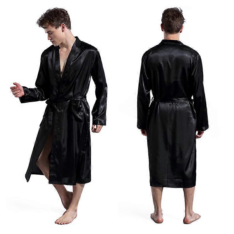 Men's Solid Color Robe with thin Glossy Satin Bathrobe