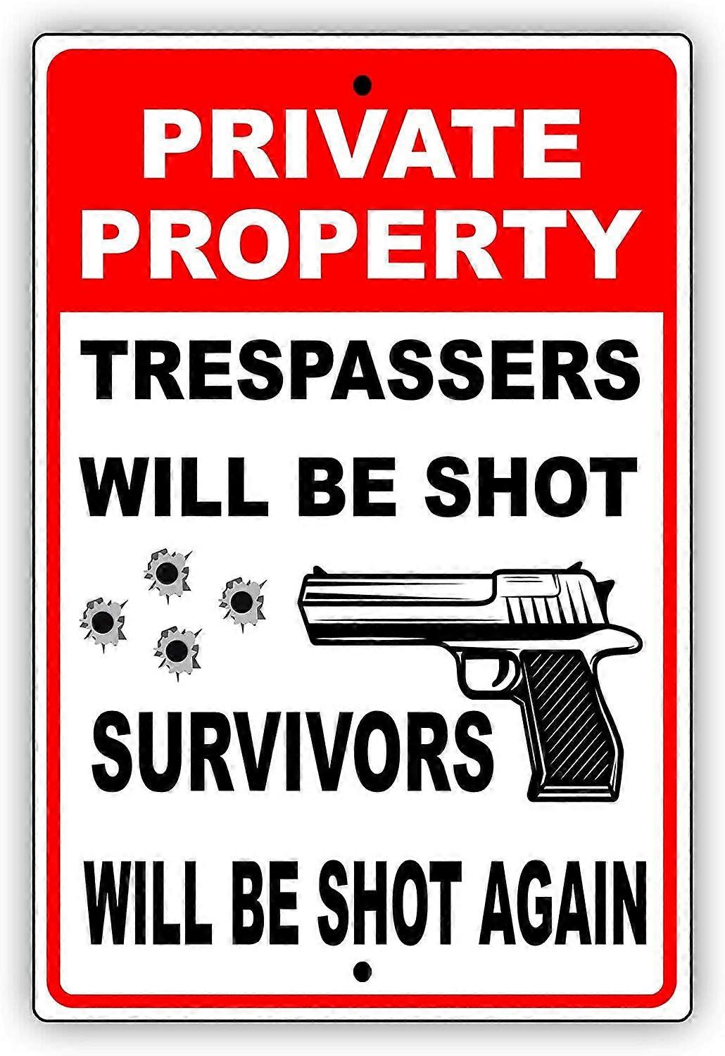 Private Property Trespassers va fi împușcat noutate unic aluminiu metal Semn 12 "x18"