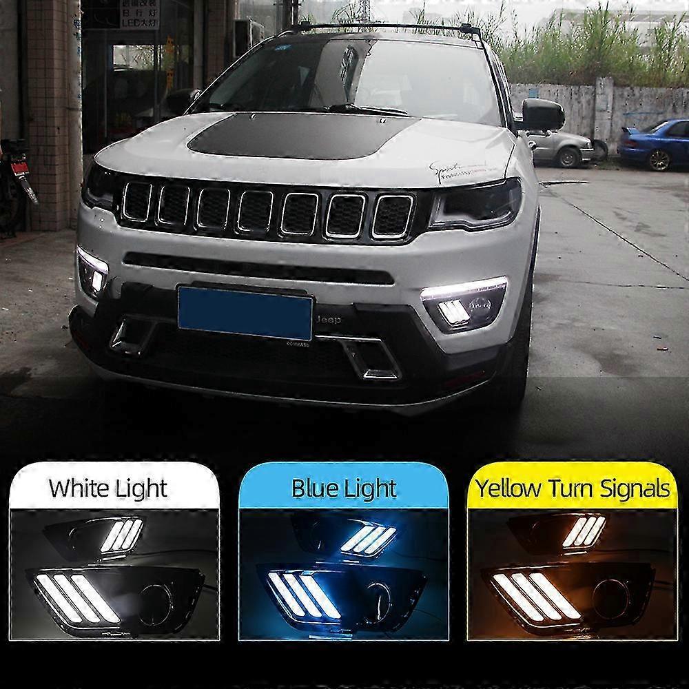 Superior Car LED DRL With Yellow Turn Signal Daytime Running Light Daylight For Jeep Compass 2017 2018 2019 2020 Fog lamp cover