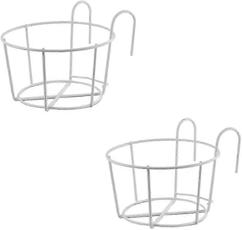 2 Pieces Railing Planters Flower Pot, Hanging Holder, Round Iron