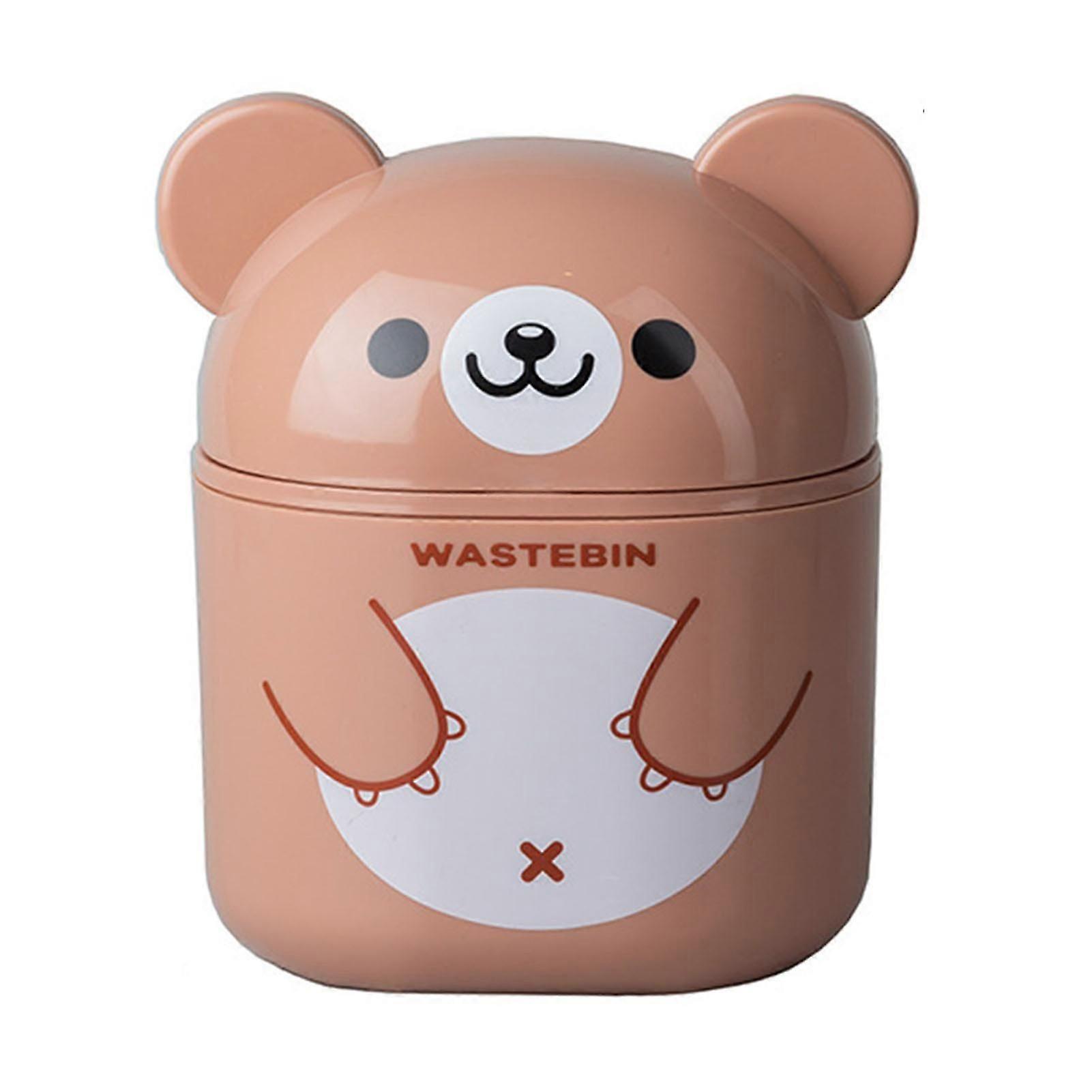 Cute Bear Mini Small Waste Bin Desktop Garbage Can Plastic Wastebasket Suitable for Home Office Countertop
