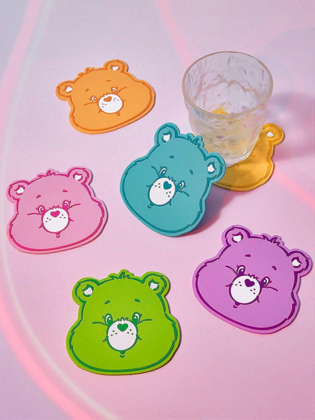 X Care Bears 1 قطعة وردي القلب الدب على شكل كوب حصيرة ، دب الحب ، الدب Funshine ، الدب الغاضب ، صديق الدب ، الهدايا