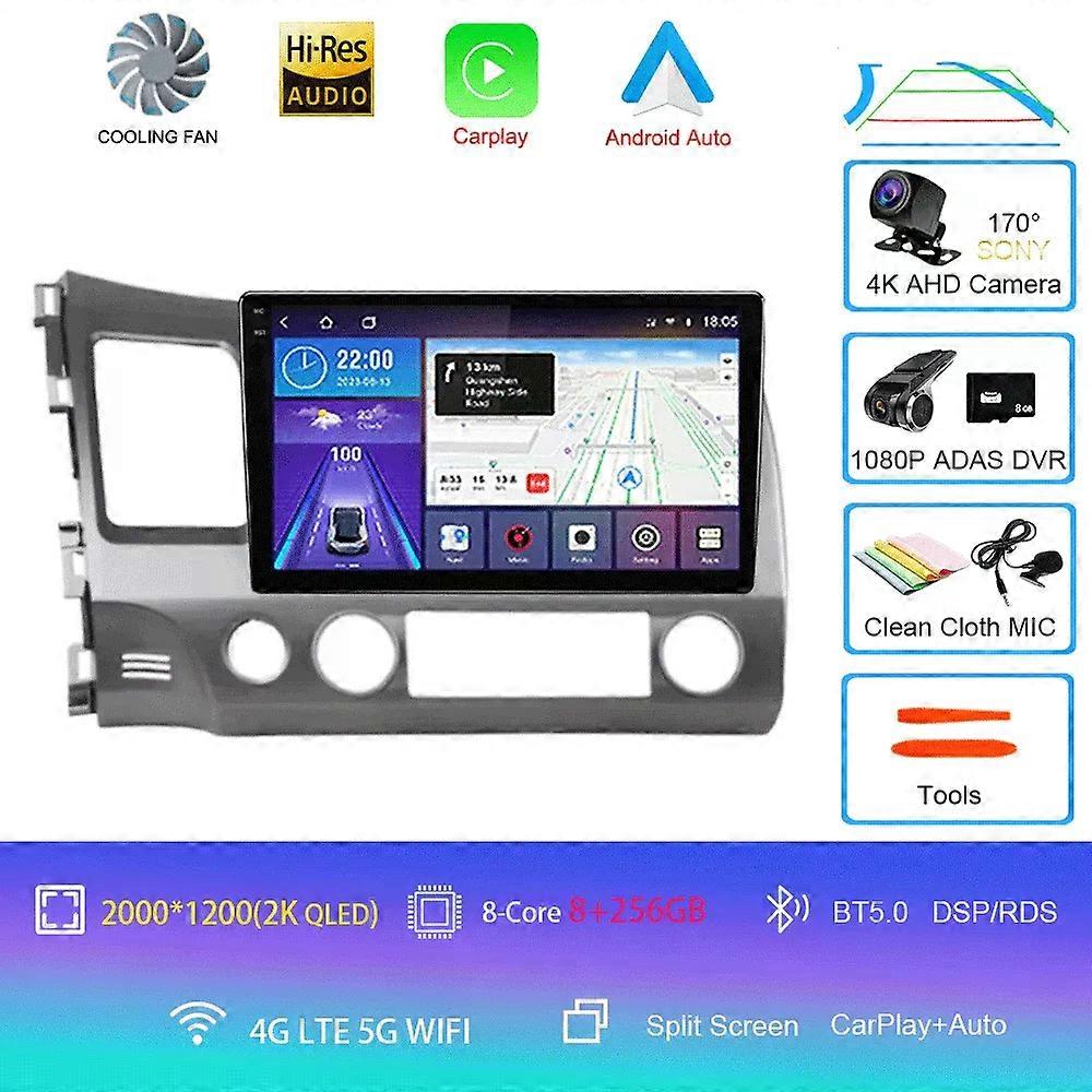 ホンダシビック8 FK Fn FD 2005 - 2012マルチメディアビデオプレーヤーナビゲーションステレオGPSいいえ2din 2 DIN DVDのためのAndroid 14カーラジオ