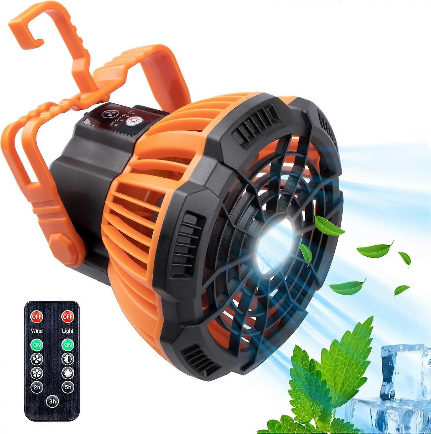Camping Fan With Led Lantern Rechargeable Camping Fan For Tent Portable Ceiling Fan With Hanging Hook, Desk Fan With Remote Control