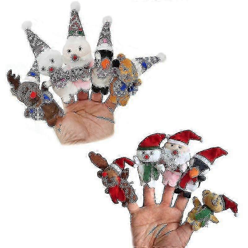 5/10pcs Set Christmas Finger Puppet Plush Toy Stuffed Animal Doll Kindergarten Santa Claus Snowman Kids Roleplay Story Telling Toys BSSM