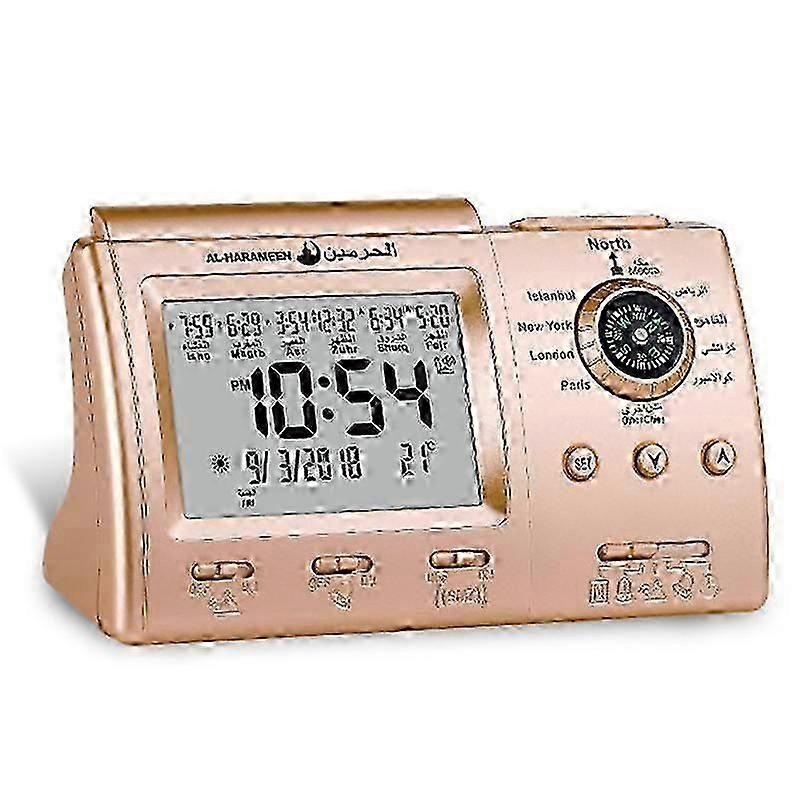 自動デジタル時計 イスラム教のアザン イスラム教徒の祈り 目覚まし時計 デスクトップ テーブルクロック ホームデコレーション ゴールド