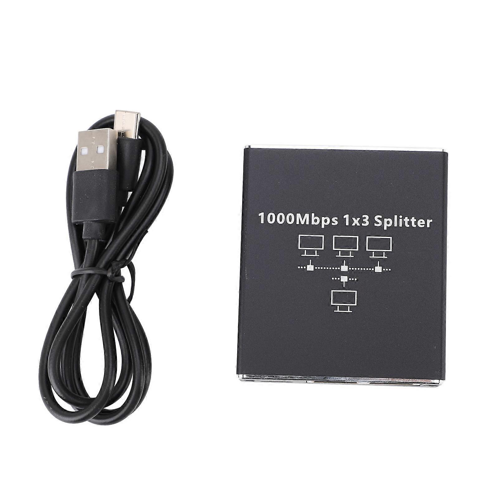 RJ45 Ethernet Splitter with USB Power Cable 1000Mbps High Speed for 1 to 3 Devices