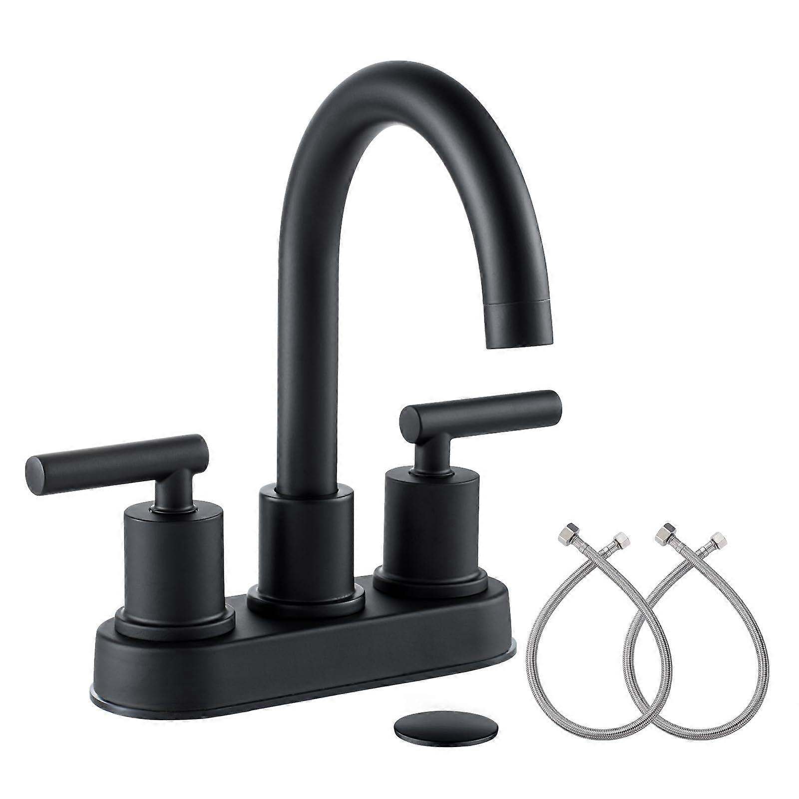 Bathroom Sink Faucet 4-Inch Centerset 2-Handle 360-Degree Rotation Black Finish
