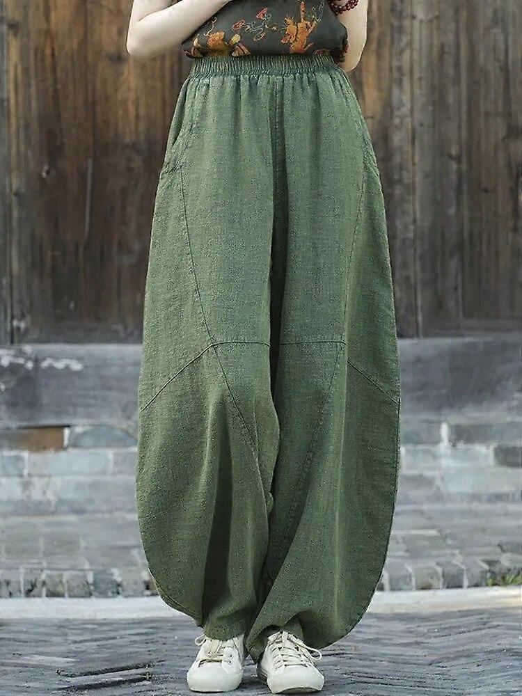 Johnature Women Vintage Bloomers Pants Solid Color Patchwork Elastic Waist Spring Trouser High Quality Loose Pants