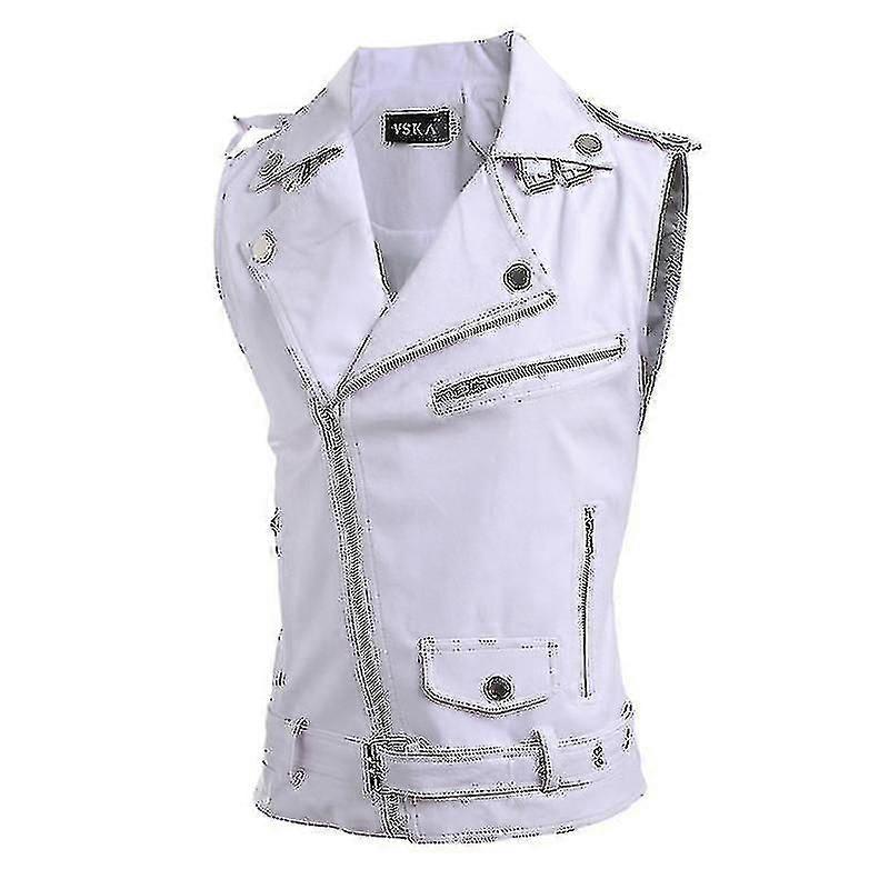 Herren Lederweste Slim Fit Multi-Zip Revers Cropped Lederweste