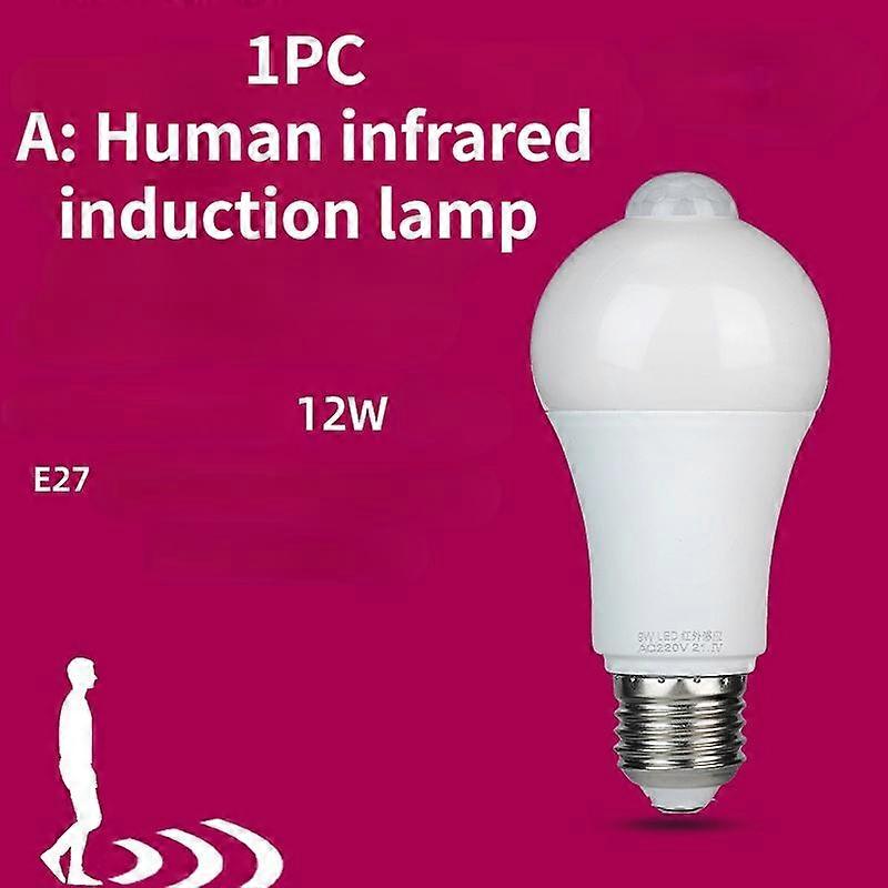 1pc IP42 LED Sensore di Movimento 12W E27 Lampadina Auto Smart Lampada A Infrarossi Luce Crepuscolare All'alba Lampadina