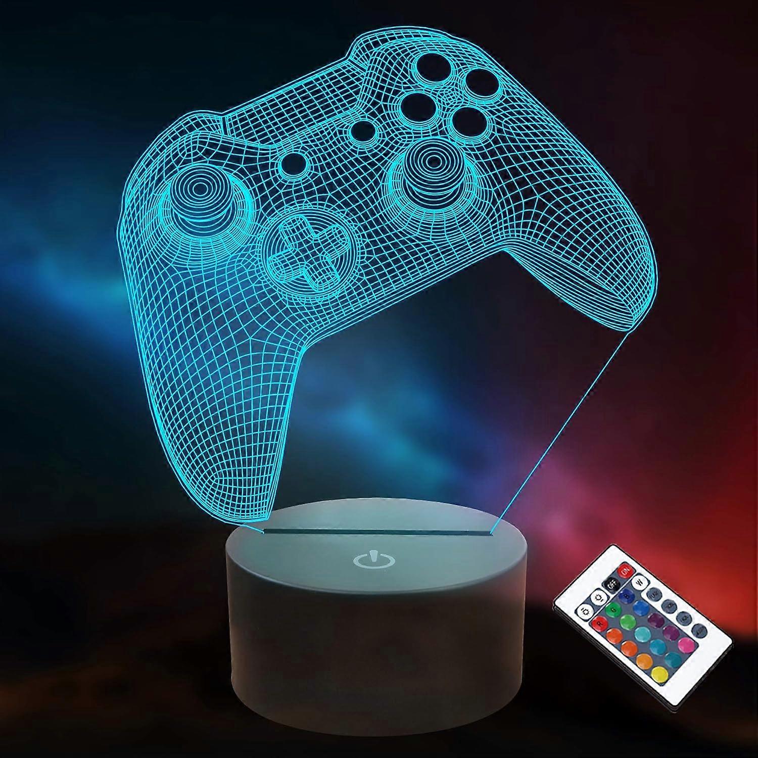3D Illusion Lamp for Gamers, Gamepad Night Light with Smart Touch, 16 Color Changing Effects and Remote Control, Eco-Friendly Material (Battery or