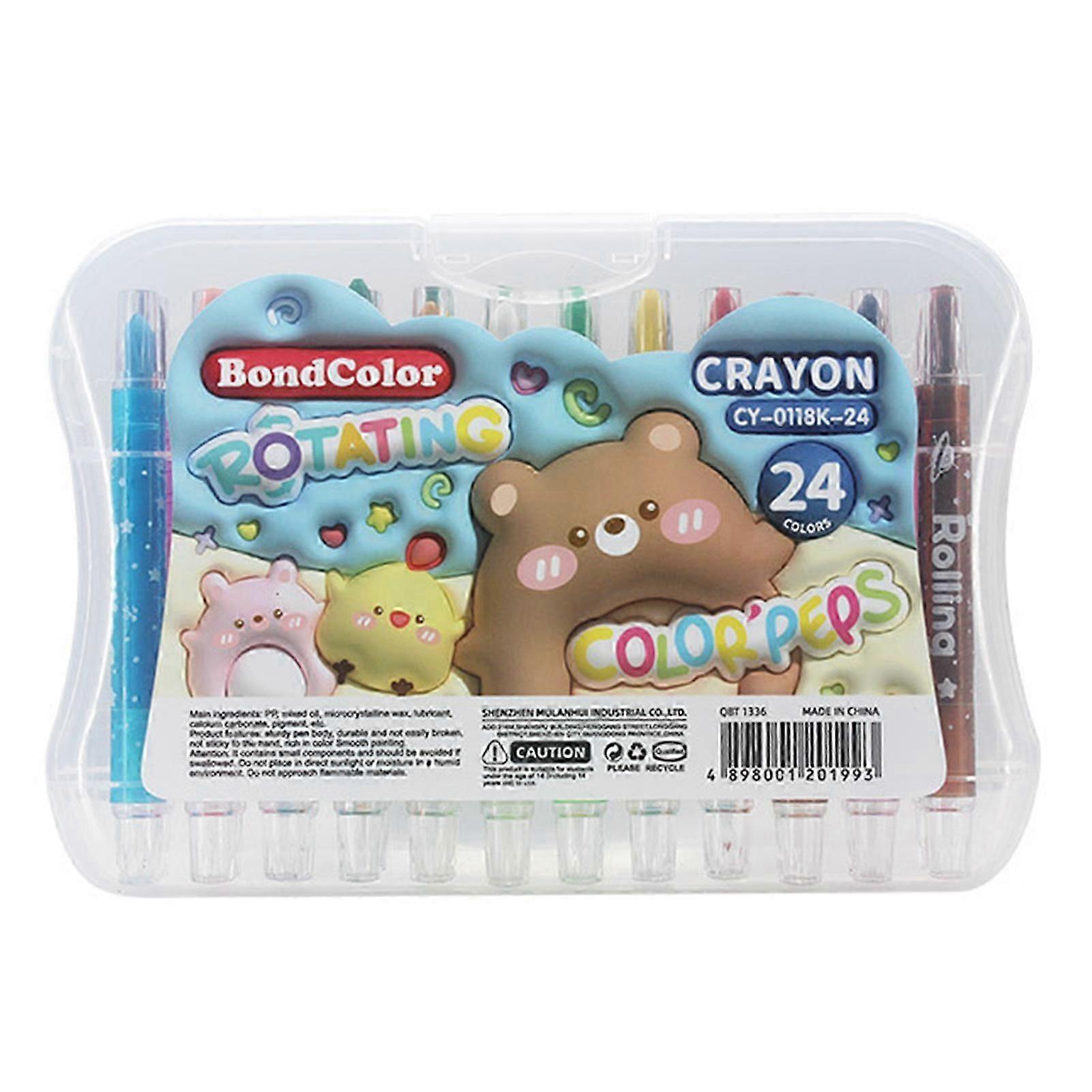 Rotatable 24 Colors Crayons Set Washable Assorted Colors Colored Pens Present for Boys Girls