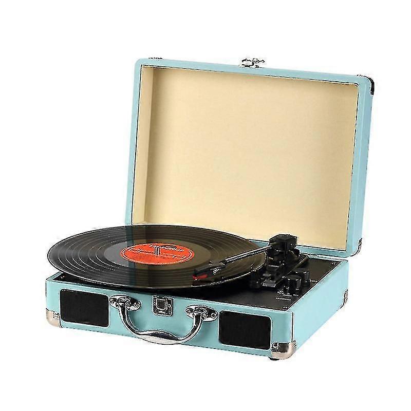 Portable Vinyl Record Player Portable Wooden Nostalgic Lp Records Retro Phonograph Blue