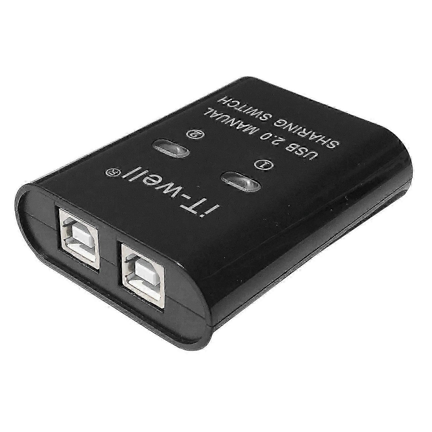 USB Printer Sharing Device, 2 in 1 Out Printer Sharing Device, 2-Port Manual Kvm Switching Splitter Hub Converter Black js