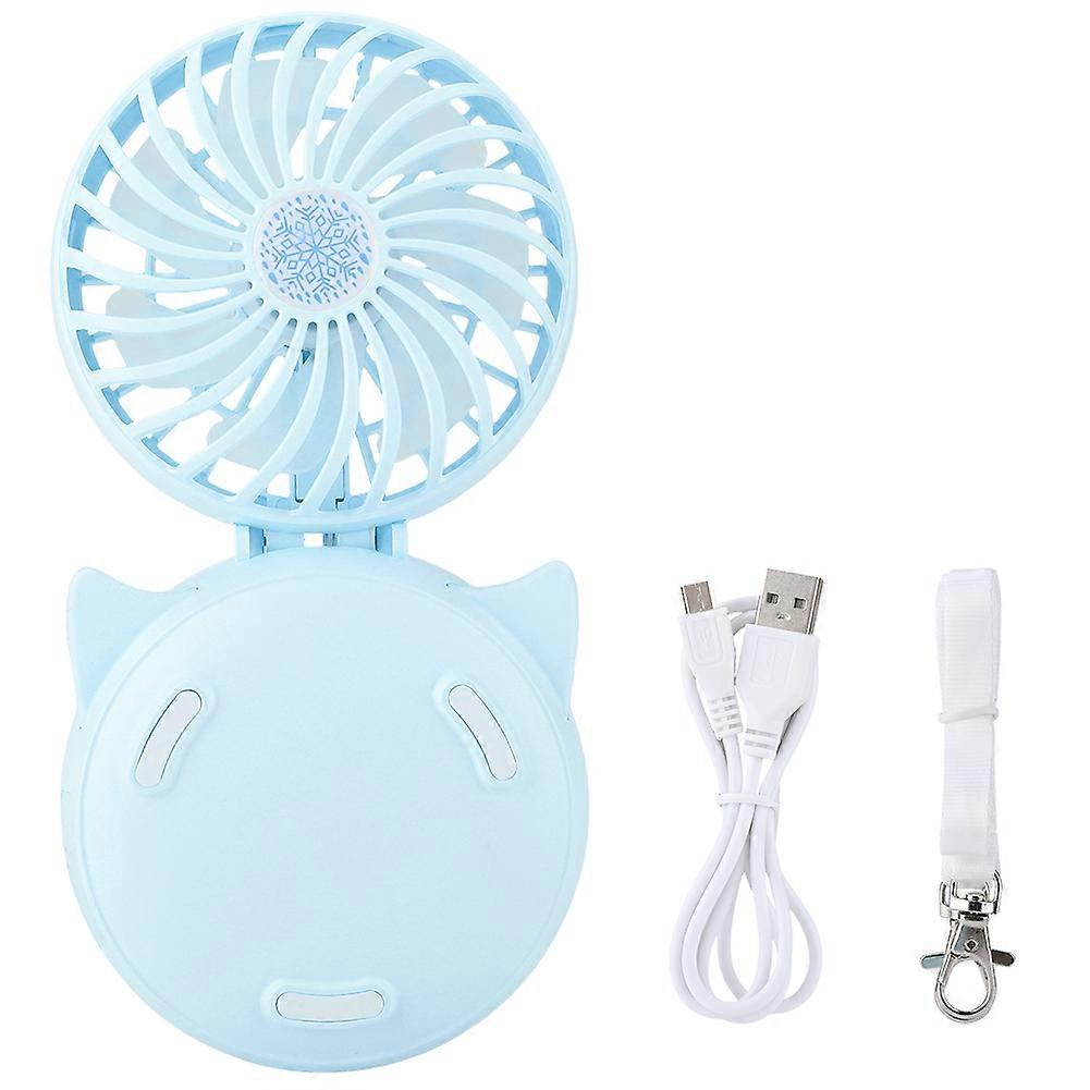 Portable Mini Foldable USB Charging Fan With Mirror LED Light 3 In 1 Multi-Functional(Blue)