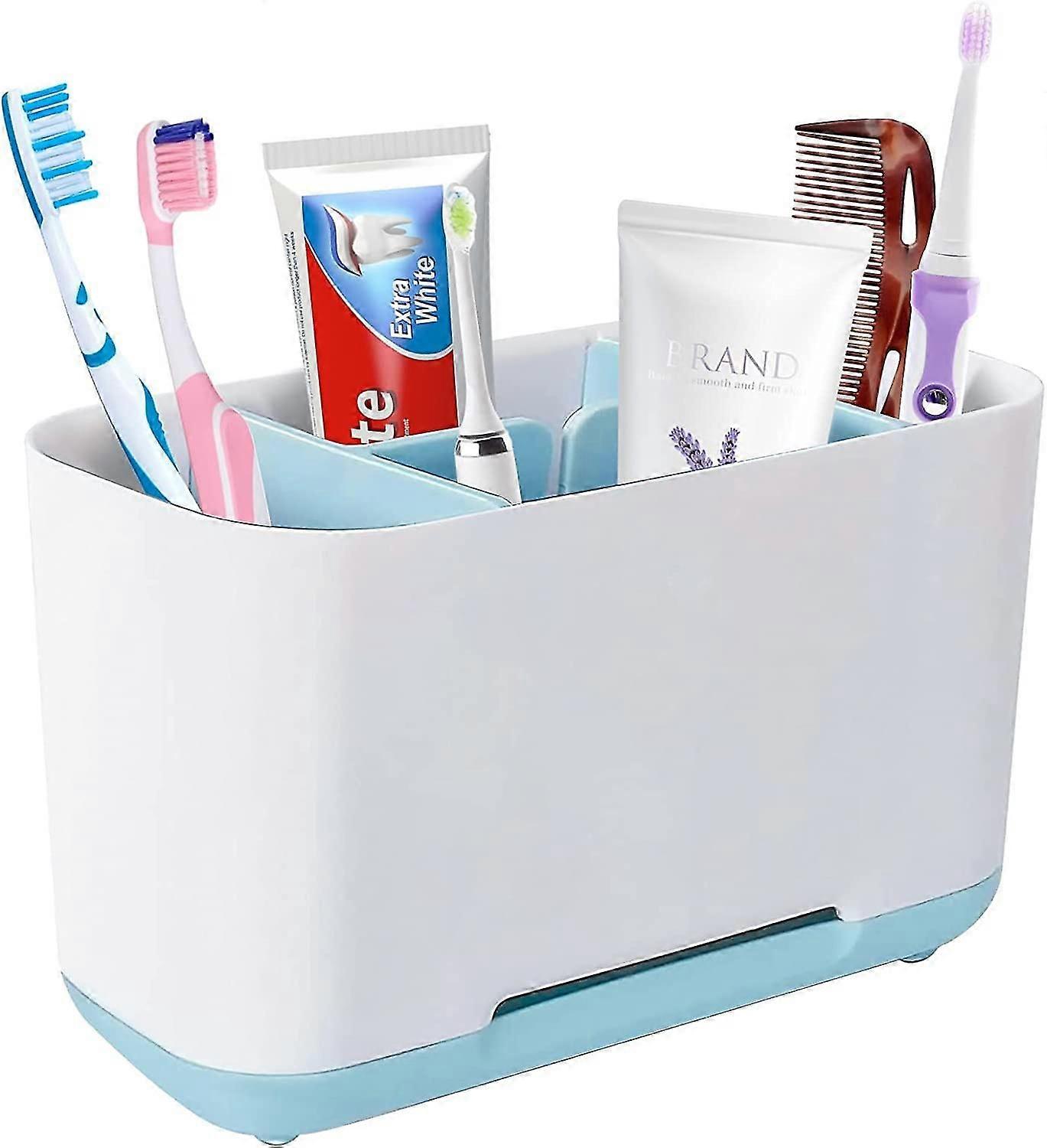 Bathroom Electric Toothbrush Holder, Large Multifunctional Toothpaste Holder with Non-Slip Base for Family Bathroom Sink Countertop (Blue)