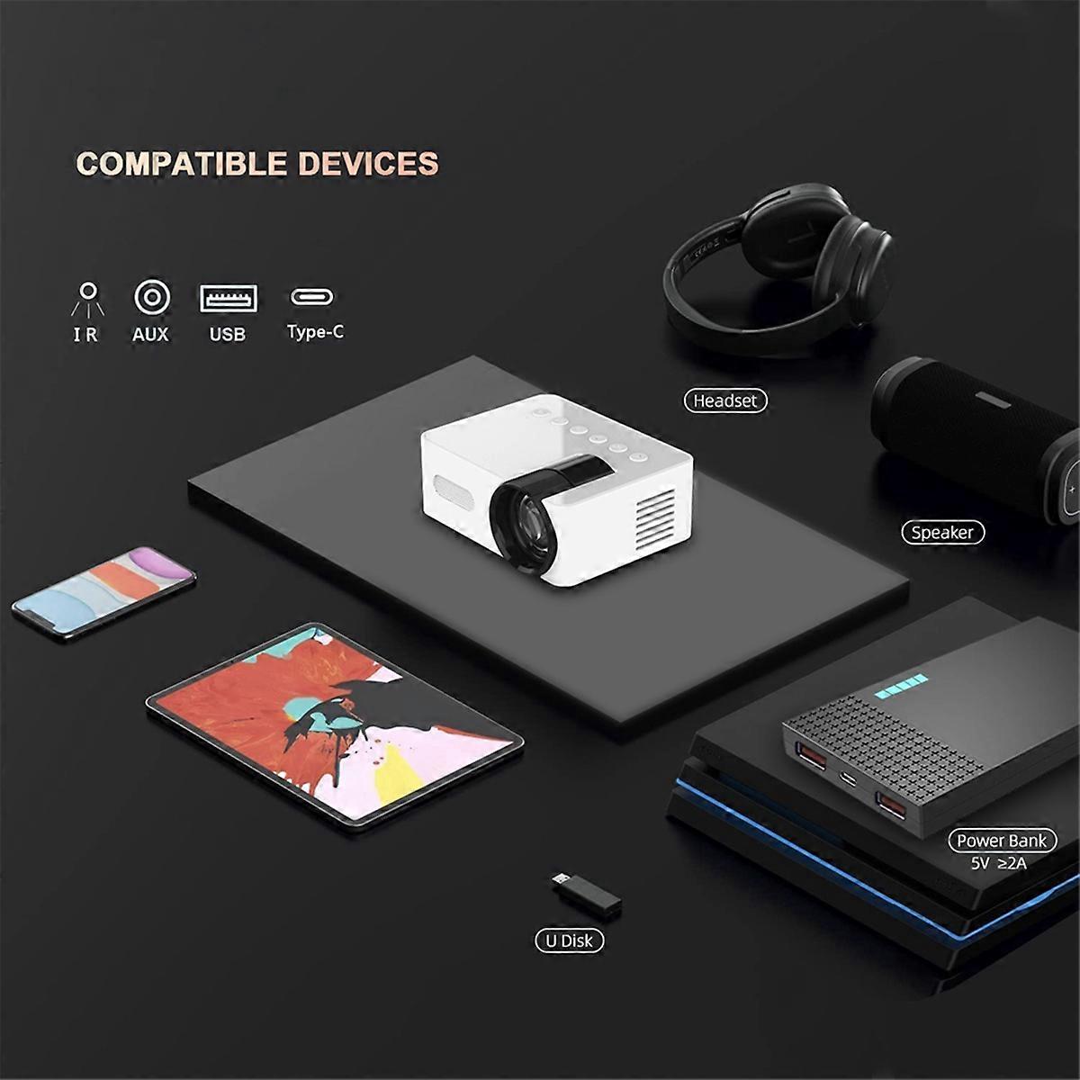 YT100 White Mini Home Projector Projector Portable Mini Home Theater