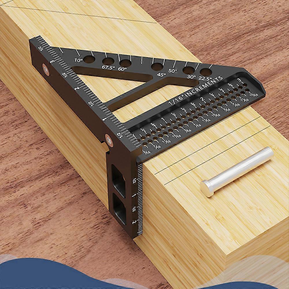 CrossLine Calibration Ruler Vertical Line 45° Angle Right Angle Gauge Angle Ruler Aluminum Alloy Scriber Woodworking Measuring Ruler Carpenter