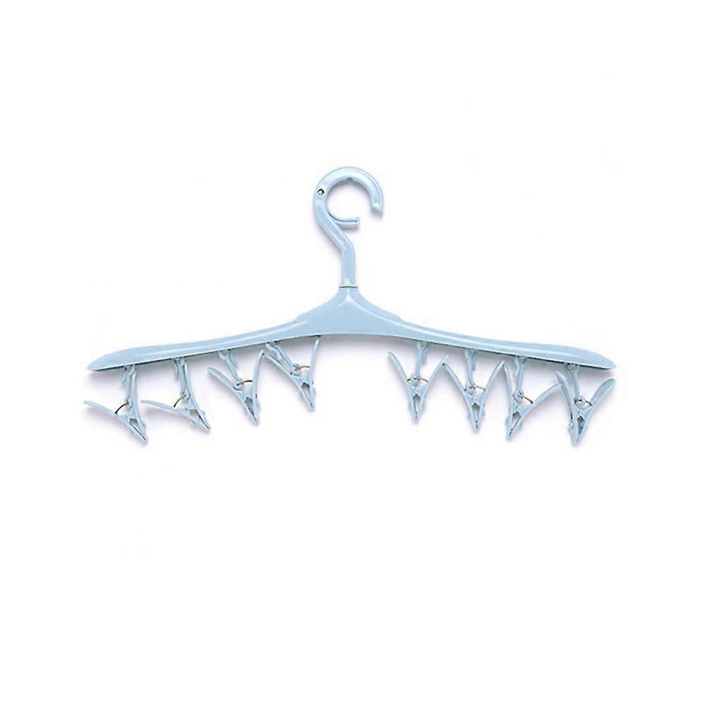 Plastic Multi functional Windproof Underwear Sock Clothes Hanger With 8 Rotatable Clips(Blue)