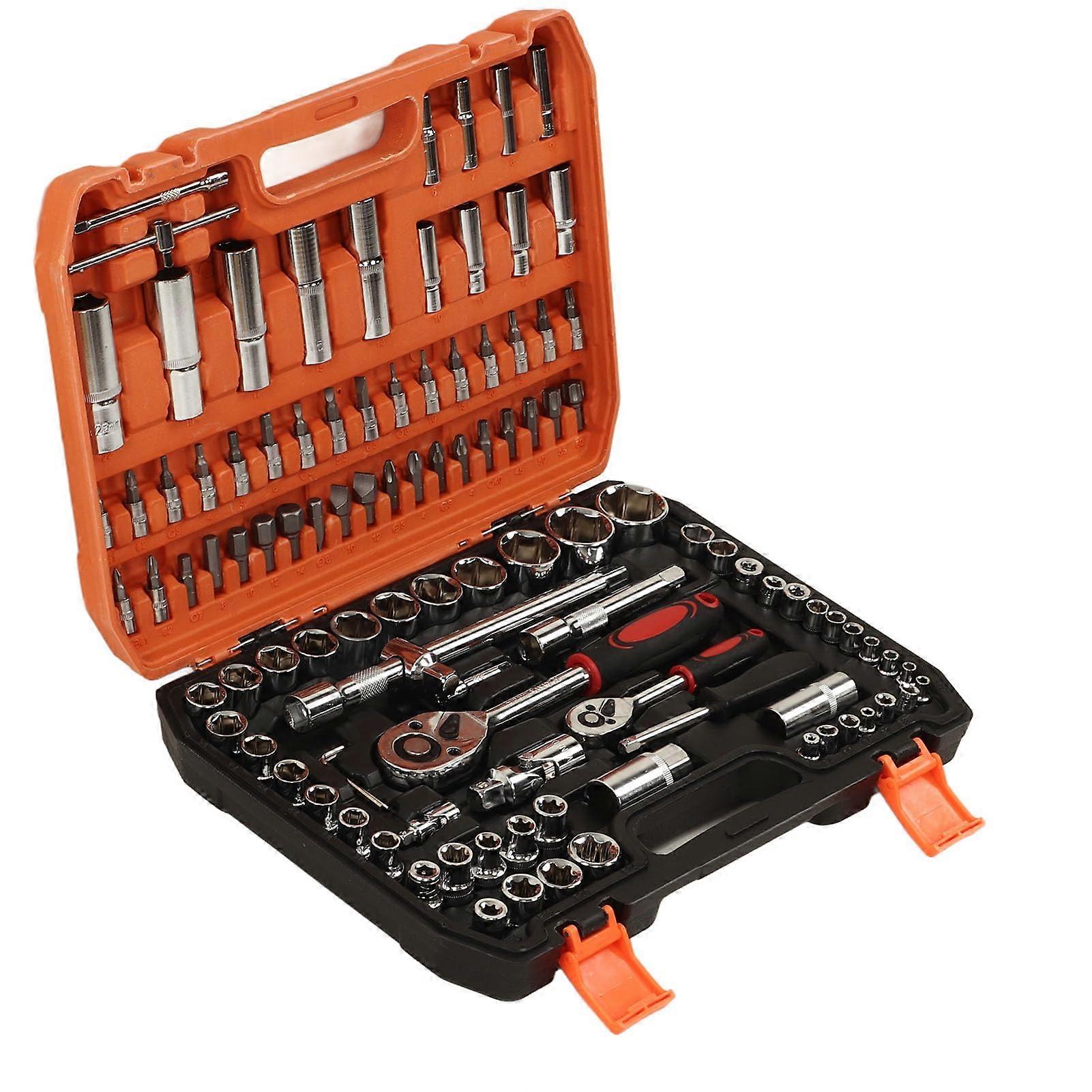 108-Piece Mechanic Tool Kit with Storage Box, Steel Ratchet & Hex Keys, 1/4' Drive Bits
