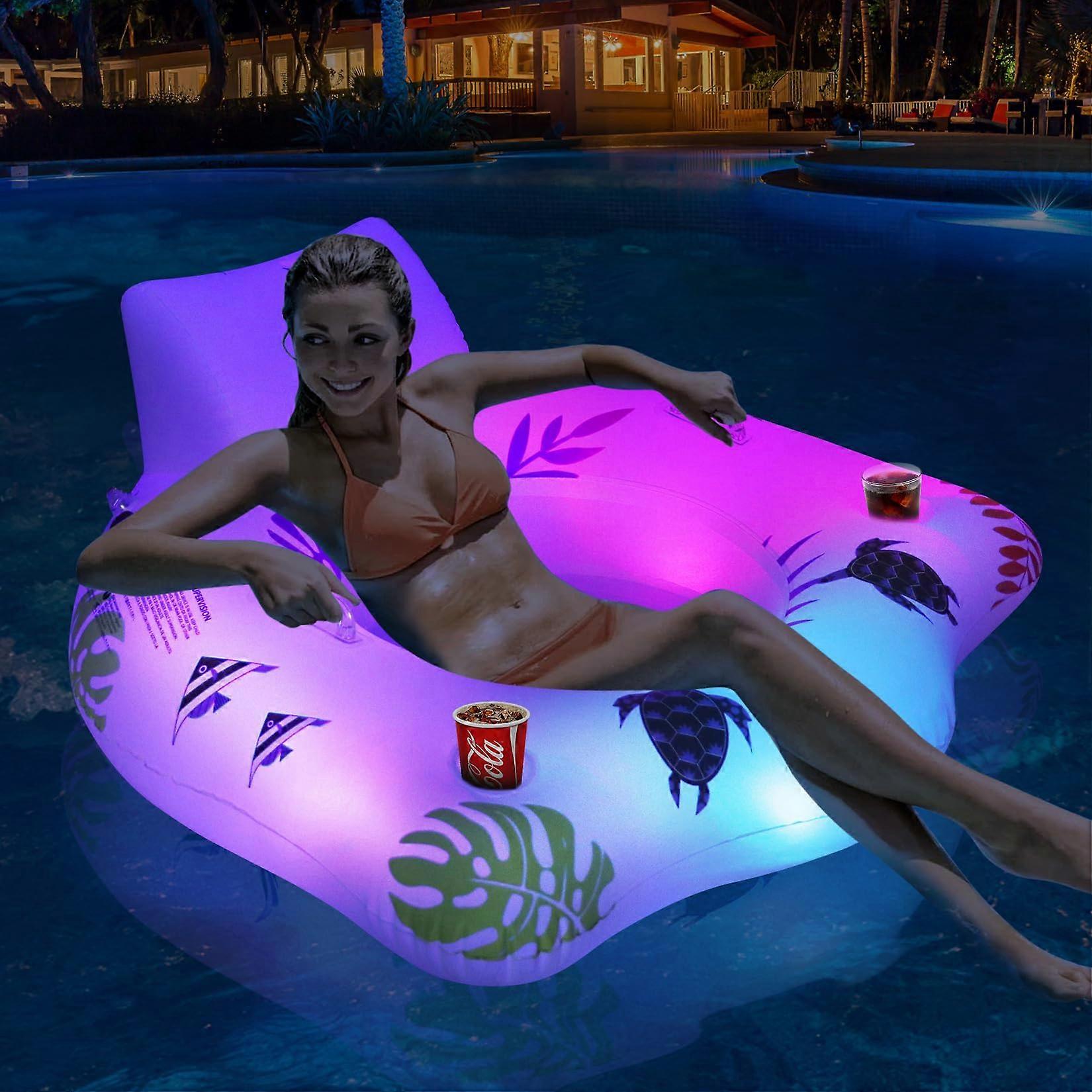 Swelling Pool Flux Chair Color-Changing Light with Sun Energy, 2 Cup Holders, and 2 Armrests