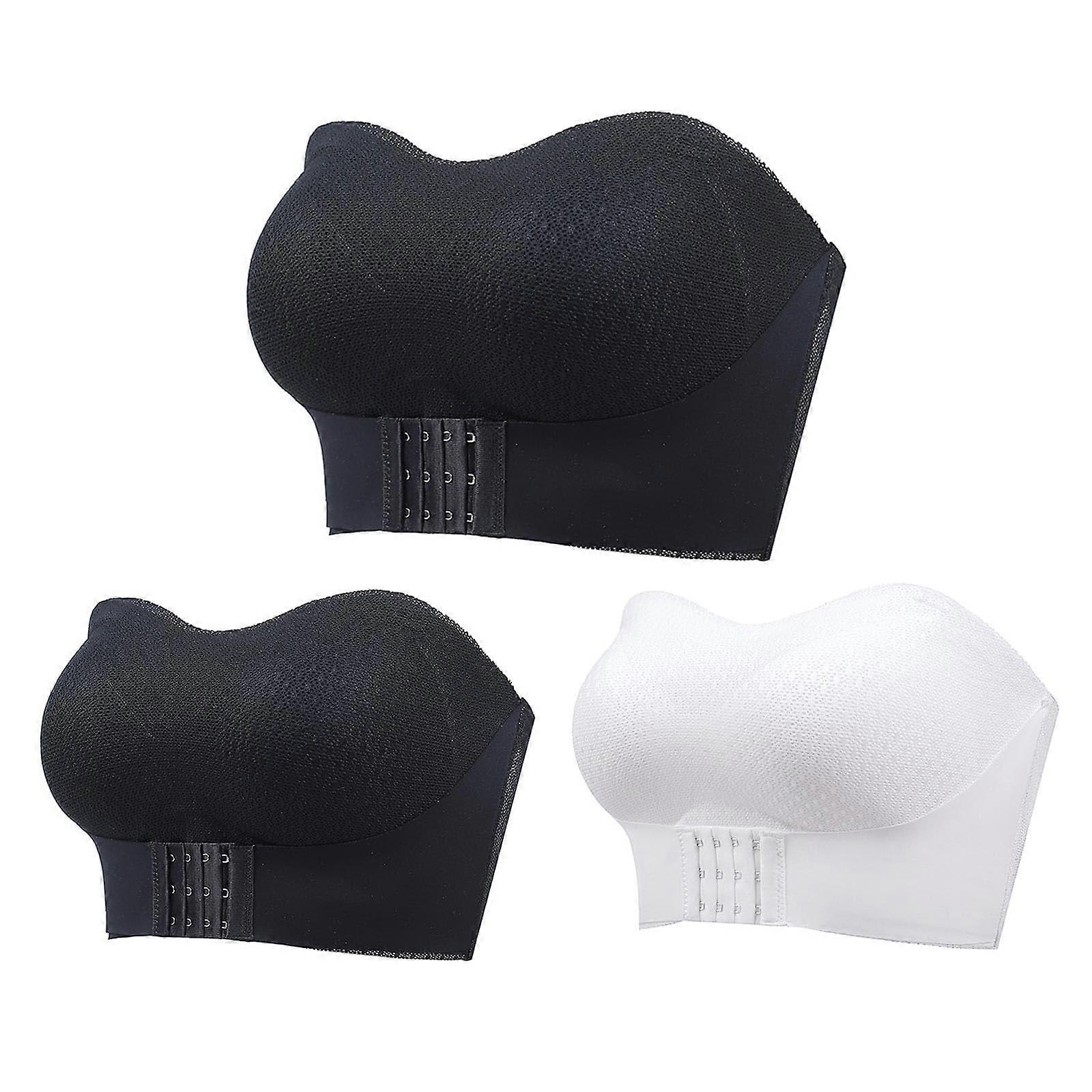 3PC Strapless Non-Slip Push Up Bandeau Bra for Women Wireless Front Buckle Seamless Soft Comfort Everyday Tube Top Bras