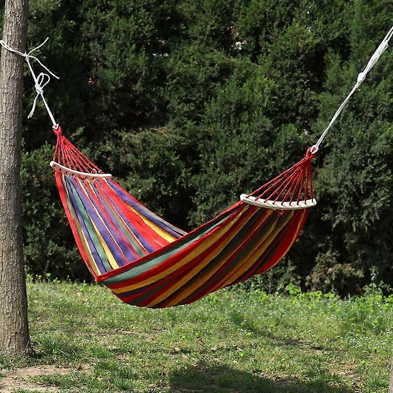 Thick Canvas Hammock Field Rollover Prevention Outdoor Hammock Swing 260x150 With Stick (Red Stripes)