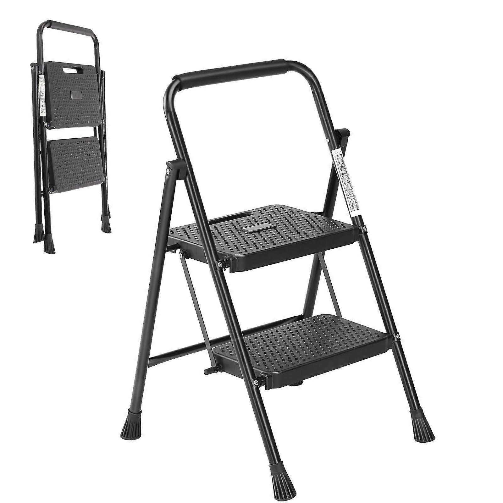 2 Step Ladder, Step Stool Foldable, Ladder 800lbs with Wide AntiSlip Pedal