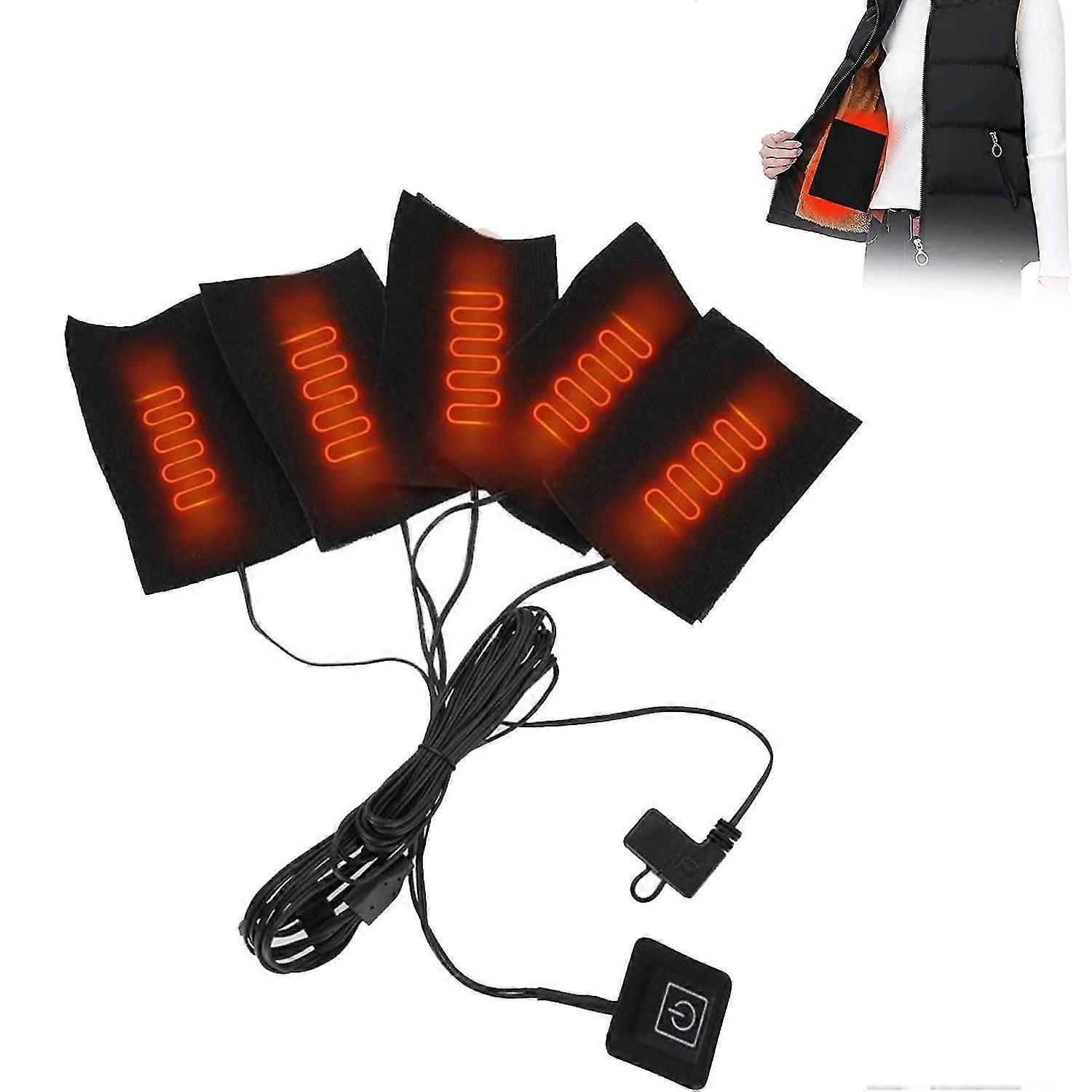 USB Electric Heating Pad Set (5pc) - Waterproof Warmer with 3 Temperature Settings_JC