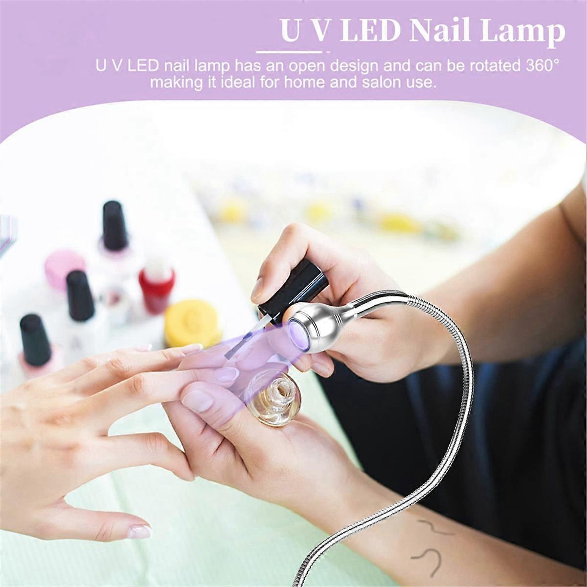 UV LED Nail Lamp for Nails with Securing Clip Rotatable Light, Silver