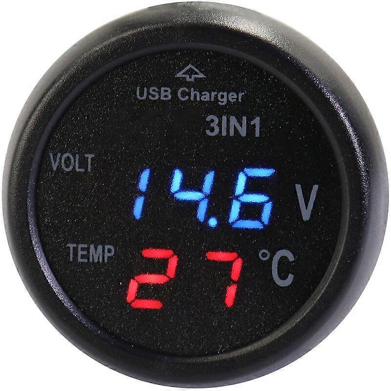 Car voltage and temperature three-in-one multi-function car voltmeter detection thermometer USB mobile phone charger