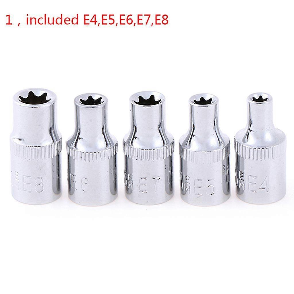 5PC 1/4 Inch Torx Star Bit Female Socket Set E4,E5, E6,E7, E8 Star Socket Set