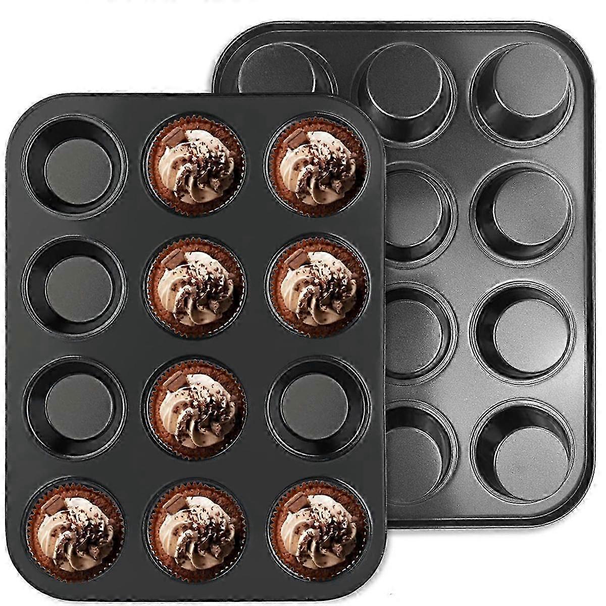 Pack of 2 Muffin Tray for 24 Muffins, High-Quality Non-Stick Muffin Tray, for Cupcakes, Brownies Edition