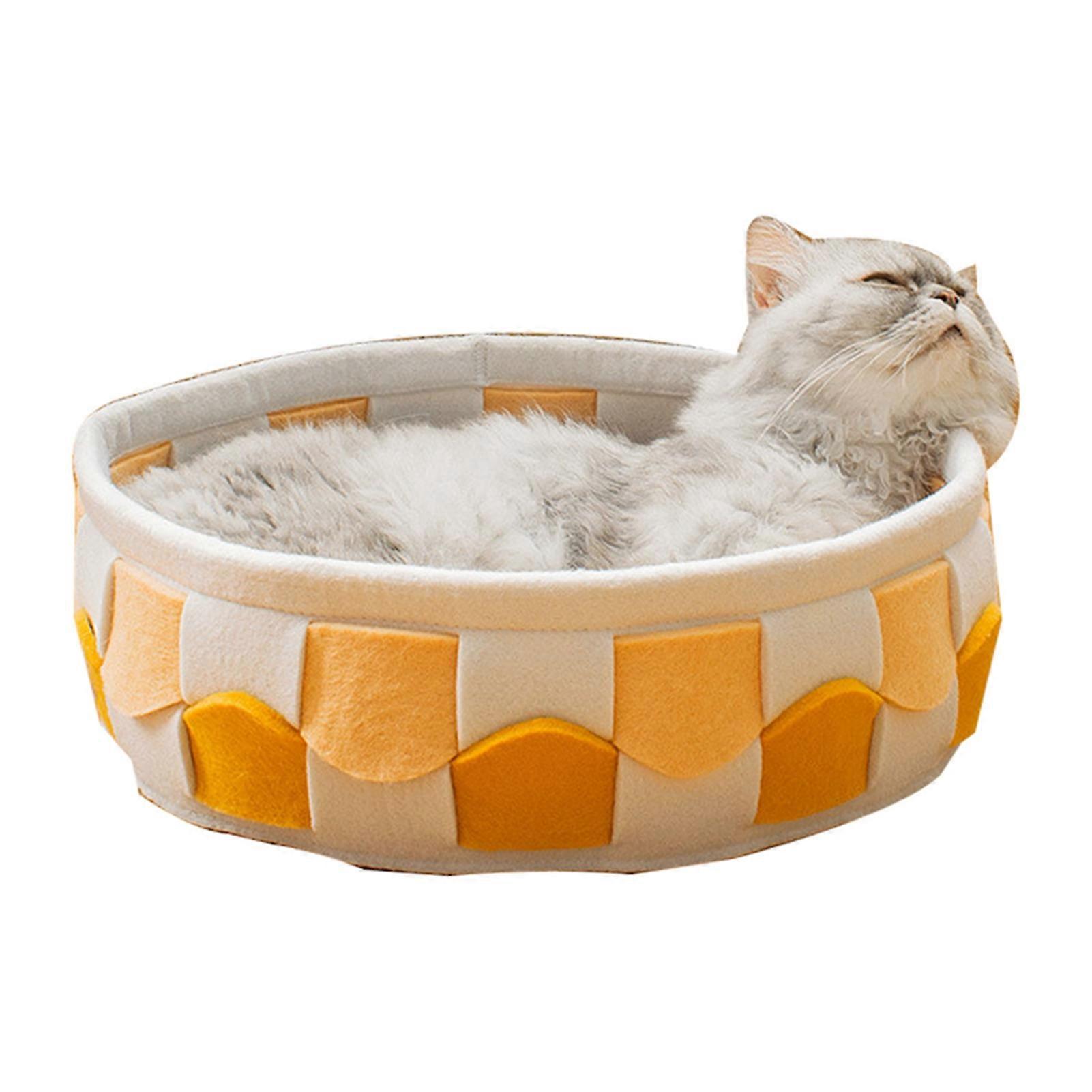 Round Cat Bed Soft Wave Line Braid Double Sided Universal Large Small Dog Bed for Winter Summer