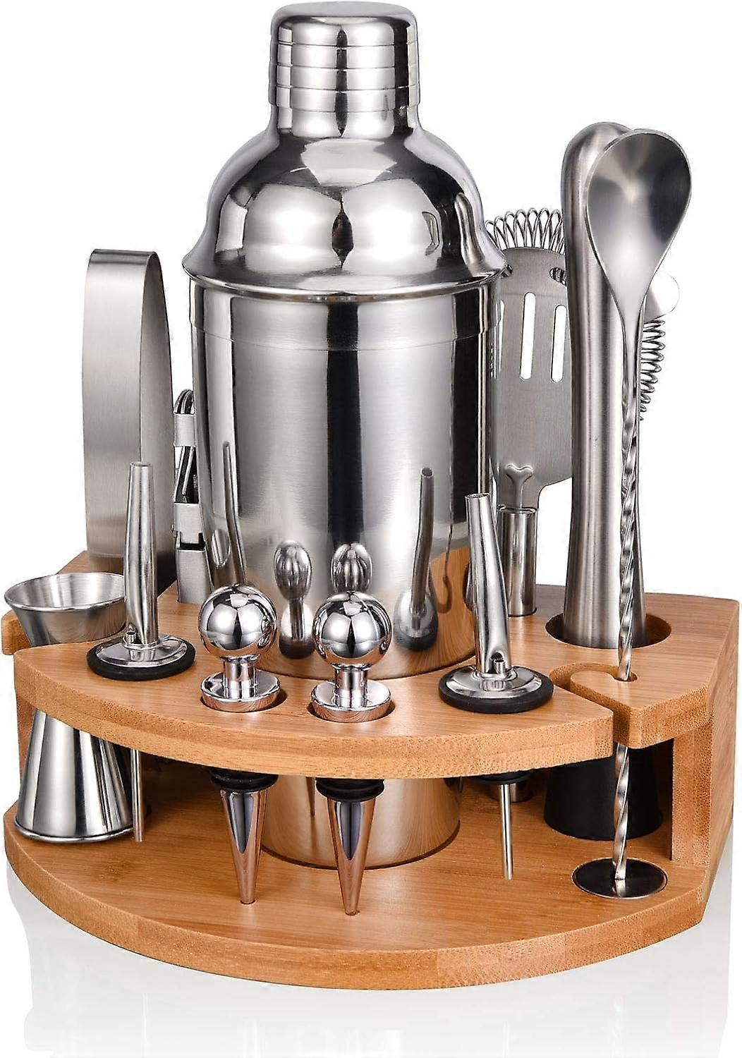 Bartender Kit, Cocktail Shaker Set with Long Lasting Stainless Steel Bar Accessories for Home or Professional Use, Comes with a Space-saving Bamboo