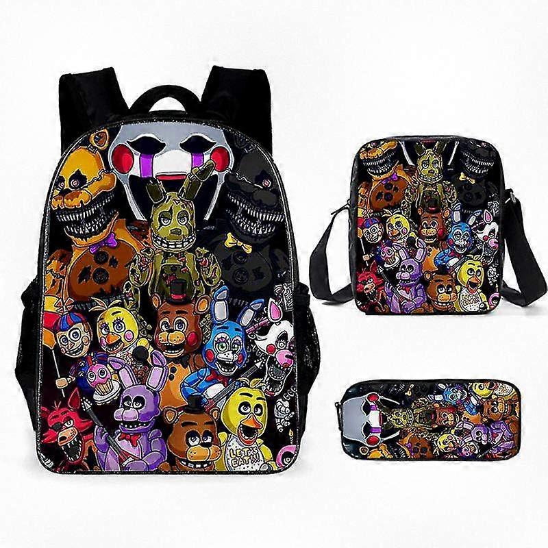 Five Nights at Freddy's themed school backpack set with matching shoulder bag and pencil case for anime fans