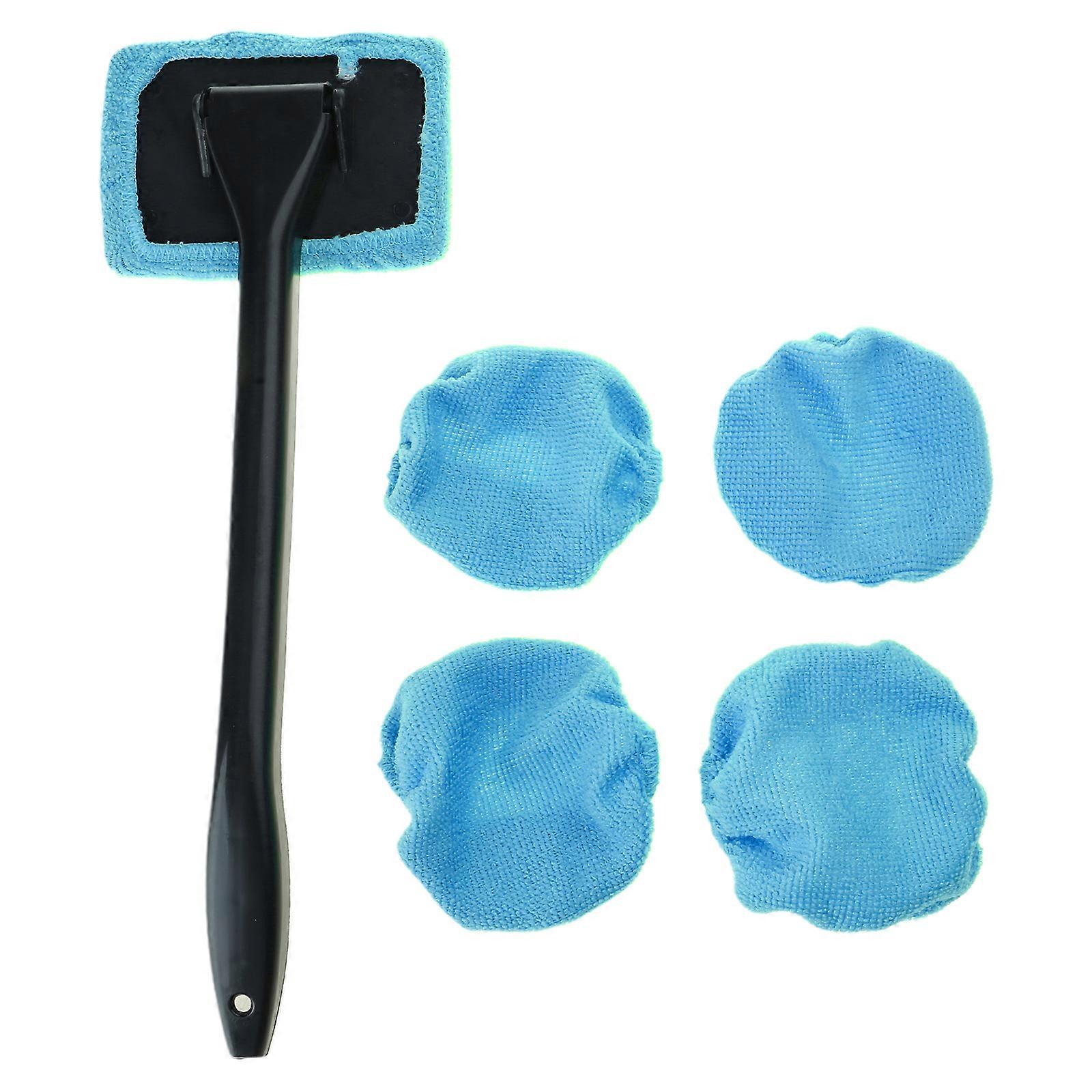 Windshield Cleaner, Car Windshield Cleaning Tool Inside Reusable and Washable Microfiber Cloth 180 Degree Adjustable light blue