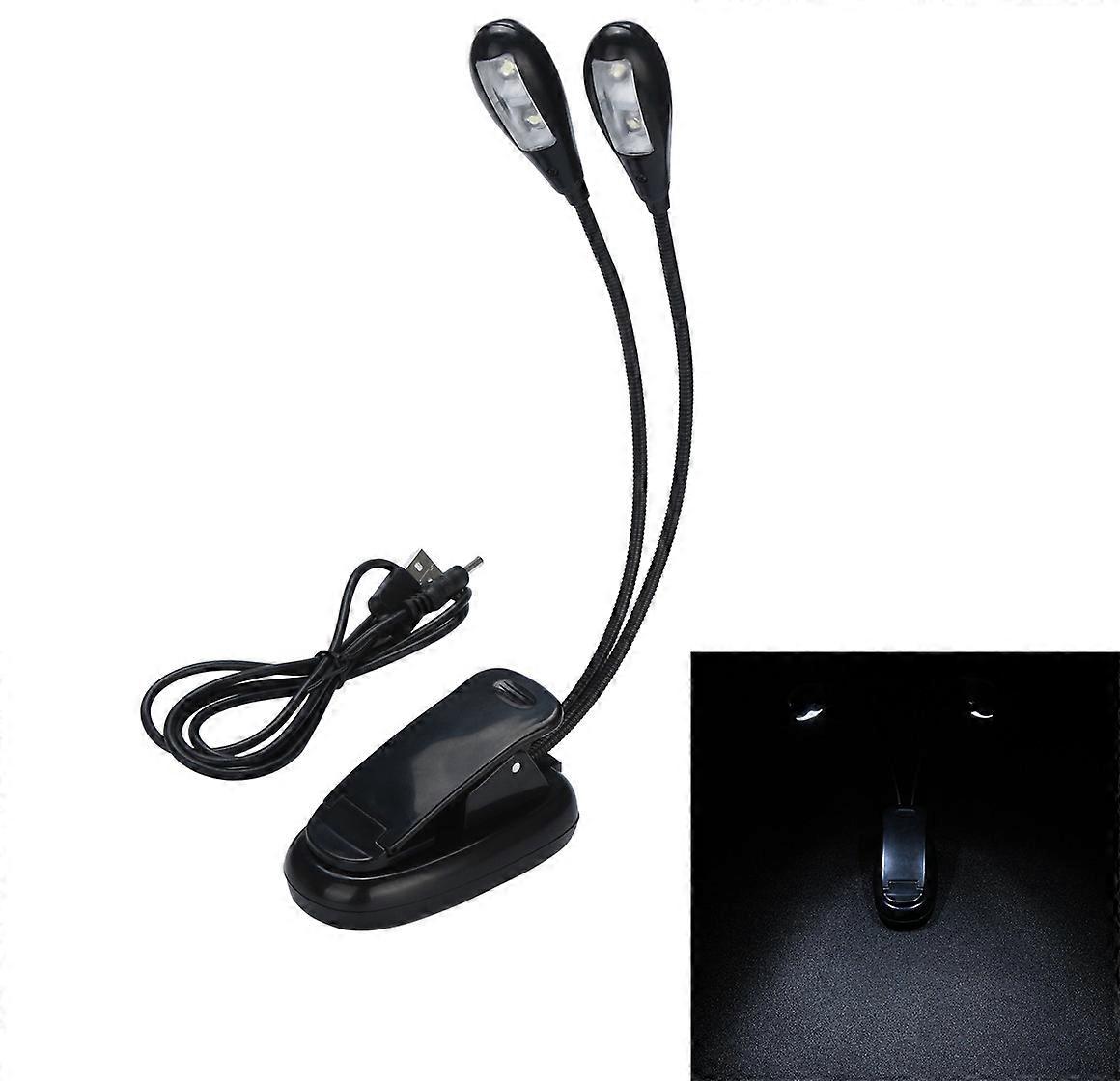 Mini LED Reading Light USB Rechargeable Lights Double Arms Clip Desk Table Lamp